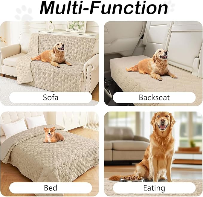 hyha Waterproof Dog Bed Blanket, Soft Pet Blankets, Waterproof Couch Cover for Dogs, Reversible Sofa Covers Washable for Furniture (68x82 Inch, Taupe/Taupe)