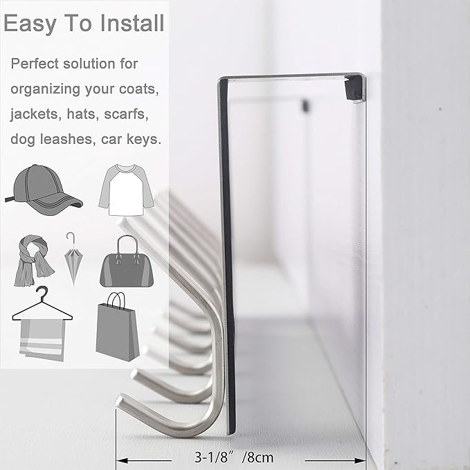 WEBI Over The Door Hook Door Hanger:Over The Door Towel Rack with 6 Hooks for Hanging Coats,Door Coat Hanger Towel Hanger Over Door Coat Rack for Towels,Clothes,Back of Bathroom,Silver
