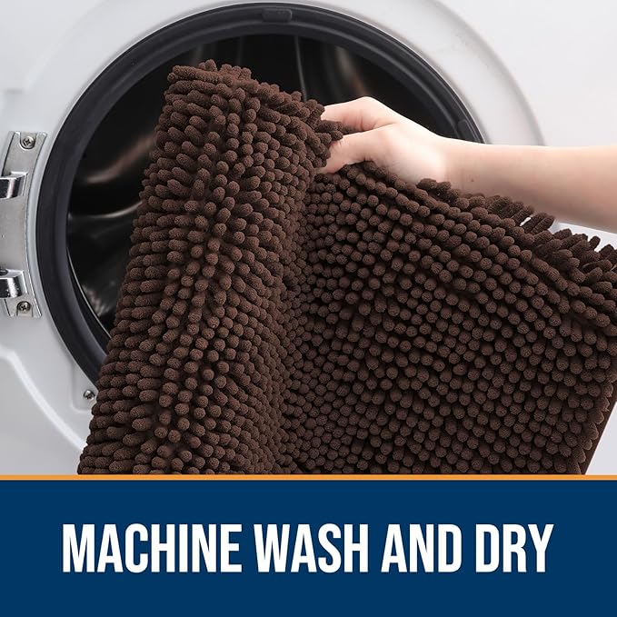 OLANLY Dog Door Mat for Muddy Paws 59x20, Absorbs Moisture and Dirt, Absorbent Non-Slip Washable Doormat, Quick Dry Chenille Mud Mat for Dogs, Entry Indoor Entryway Carpet for Inside Floor, Brown
