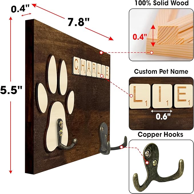 VINARTSVN 2 Pack Dog Leash Holder Wall Mount, Pet Harness Hanger with Scrabble Letters, Dog Collar Organizer for Entryway, Cat Leash Holder for Wall, Pet Loss Gifts, Keepsake, Home Decor PF218-CBW