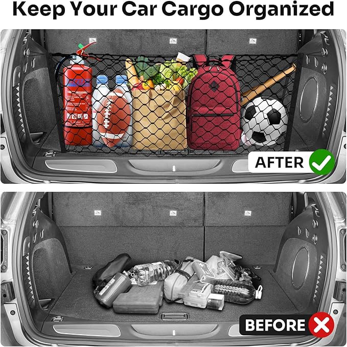Trunk Cargo Net for 2011-2021 Jeep Grand Cherokee Accessories Envelope Style Mesh Trunk Net Organizer and Storage Stretchable Adjustable Elastic Nylon Rear Cargo Netting with Hooks