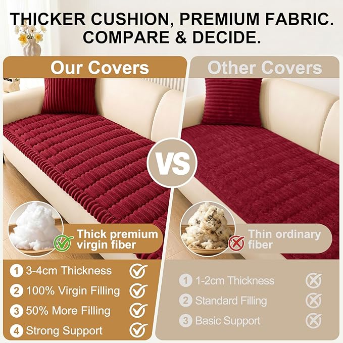 Smiry Couch Cover for Dogs, Non Slip Washable Sofa Protector for Pets, Soft Furniture Cover for Pet, Stylish Sofa Covers, Cozy Protect Against Fur, Dirt & Everyday Messes (Red, 35.4" x 63")