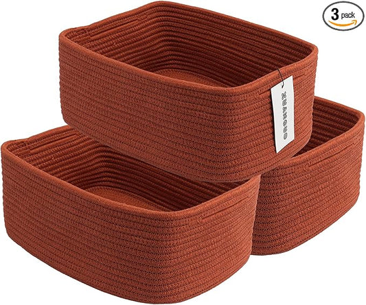 XUANGUO Small Woven Storage Baskets 12“X8”X5“ Decorative Rope Bins for Organizing Shelves, Closets, and Toys, Empty Gift Baskets, Cute Organizer Basket for Home and Office (rustic, regular)