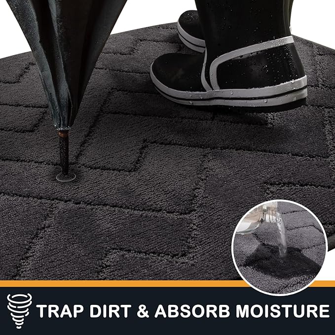 PURRUGS Dirt Trapping Door Mat 36" x 36", Non-Slip Machine Washable Entry Rug, Dog Doormat, Indoor Front Door Mat, Super Absorbent Entryway Rug for Muddy Shoes & Paws, Charcoal