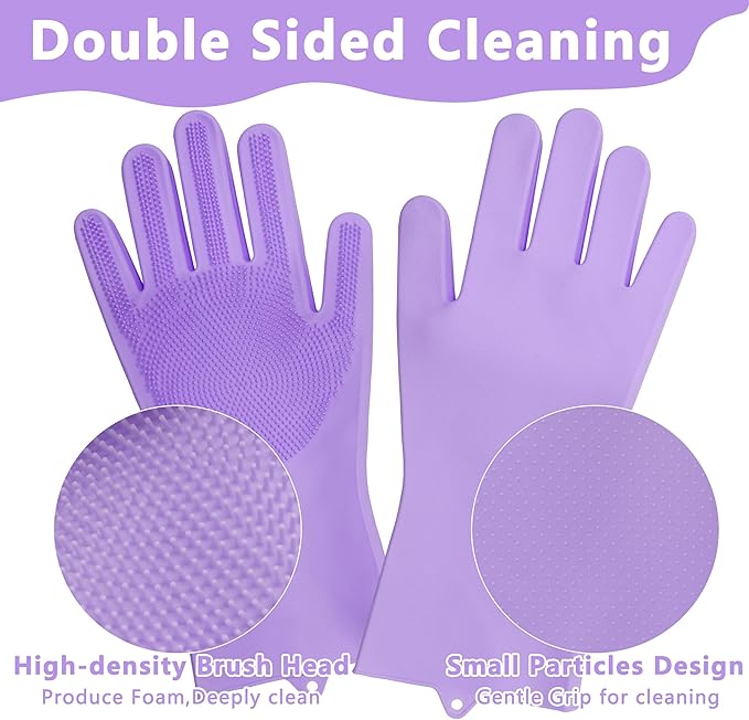 Maiiu Pet Grooming Gloves—Heat Resistant Dog Washing Gloves with High-Density Teeth, Dog Bath Scrubber with Enhanced Five Finger Design, Silicone Gloves for Dogs and Cats Bathing, Massage (Purple)
