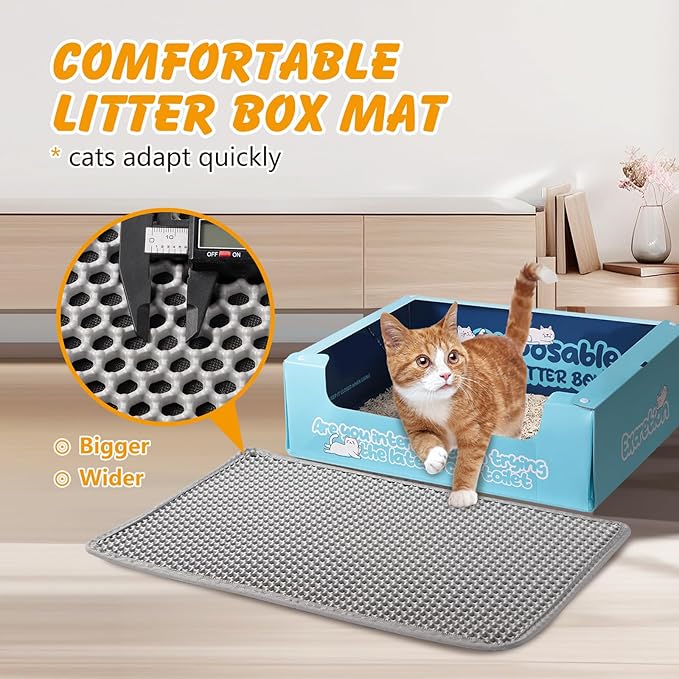 ondware Large Cat Litter Mat, 46x26 Inch Double Layer Litters Box Mat, Waterproof Cat Mat for Litter Box(Gray)