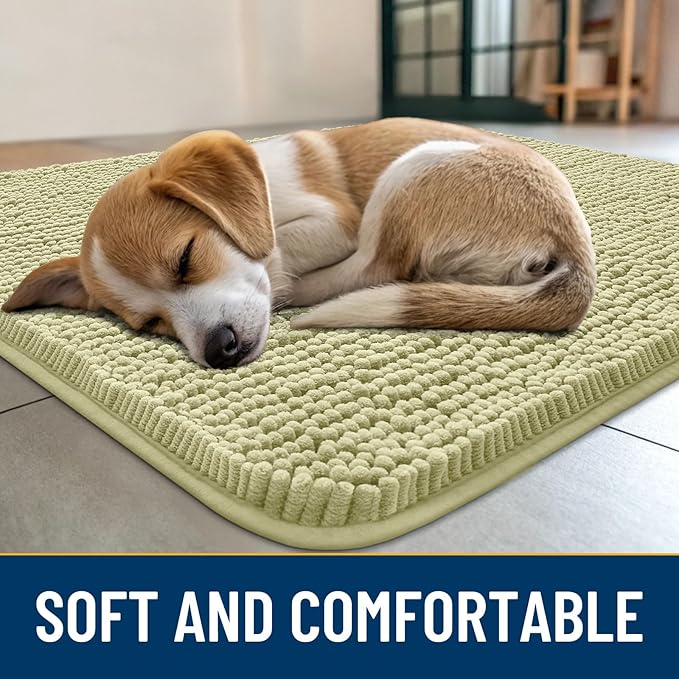 Smiry Dog Door Mat for Muddy Paws 40x32, Absorbs Moisture and Dirt Doormat, Non-Slip Washable Quick Dry Chenille Front Door Mat Indoor Entrance, Entryway Carpet for Inside Floor, Vanilla
