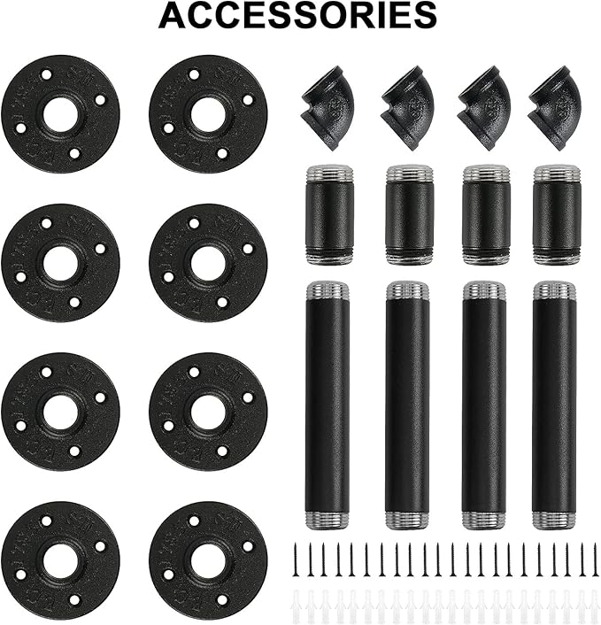 NearMoon Industrial Pipe Iron Shelf Brackets-Wall Mounted DIY Rustic Pipe Metal Brace Brackets, Vintage Farmhouse Décor Hardware Shelving Brackets for Floating Shelves, Black, 4 Pack