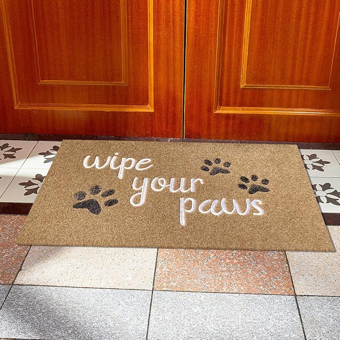 Large Welcome Door Mat Indoor Wipe Your Paws Doormat Front Back Door Indoor Dog Paw Door Mat Porch Entrance Anti-Slip Floor Mat with Durable Rubber Brown 24x36 Inch