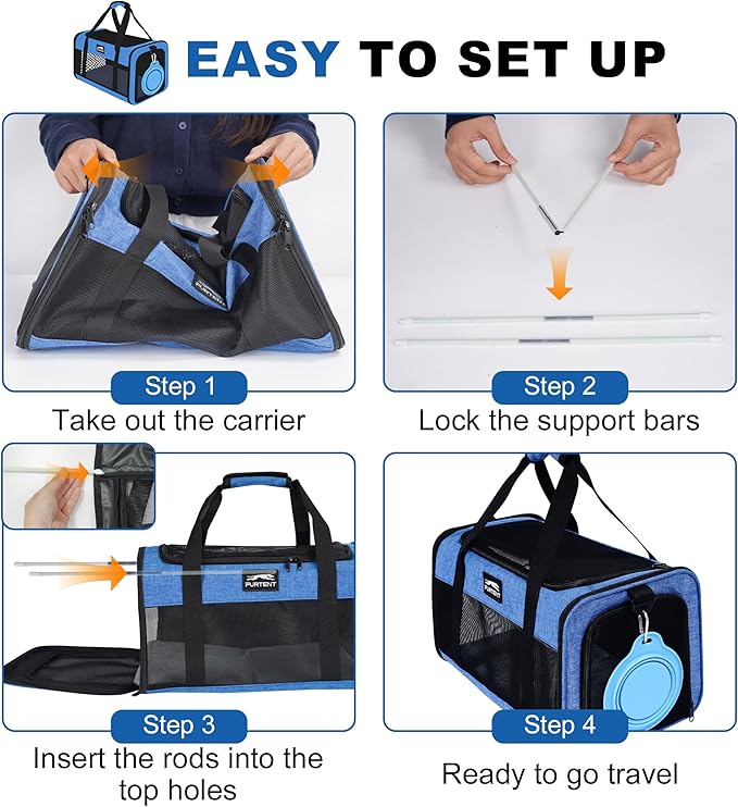 Pet Carrier Airline Approved, Soft Sided Cat Carrier for Small Pets up to 13 lbs, TSA Approved Dog Travel Bag with Foldable Bowl, Portable Soft Sided Pet Carrier for Kittens and Puppies