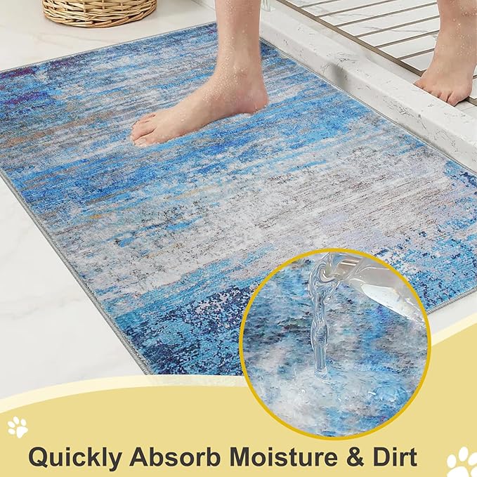 COMSLE Door Mat Soft Absorbent Indoor Front Entryway Rug Machine Washable Entrance Mats for Muddy Paws Non Slip Throw Rugs 32" x 48" Doormat for Inside Foyer Bedroom - Blue