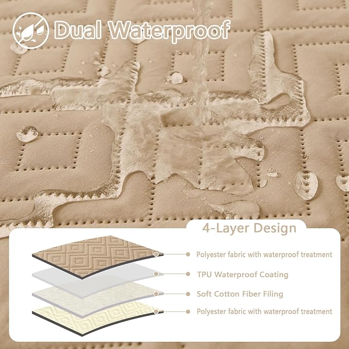hyha Waterproof Dog Blanket, Soft Pet Bed Blankets, Waterproof Sofa Couch Cover for Dogs Washable, Reversible Pet Couch Covers for Sofa Furniture (82x82 Inch, Camel/Beige)