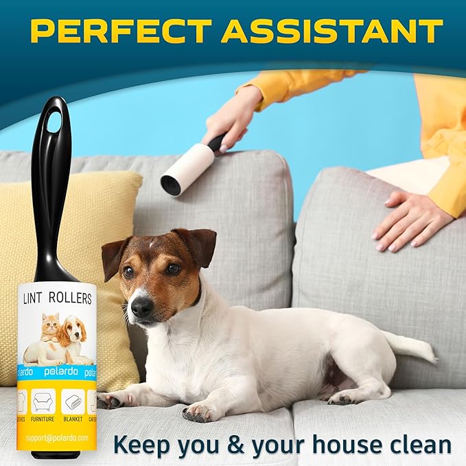 Lint Rollers 2 pcs, 900 Sticky Sheets, Extra 8 Spare Rollers/Hair Remover for Clothes, Furniture, Couch, Carpet, Dog Hair Remover, Cat Hair Remover, Animal Fur, Fuzz