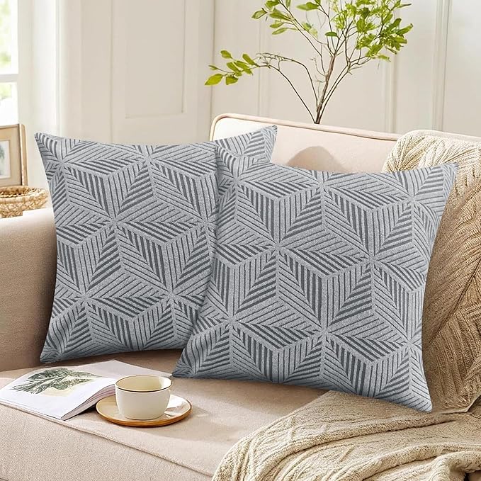 YEMYHOM Pack of 2 Throw Pillow Covers 18 x 18 Inch High Stretch Jacquard Pillowcase for Couch Sofa Living Room Home Decor, Light Gray