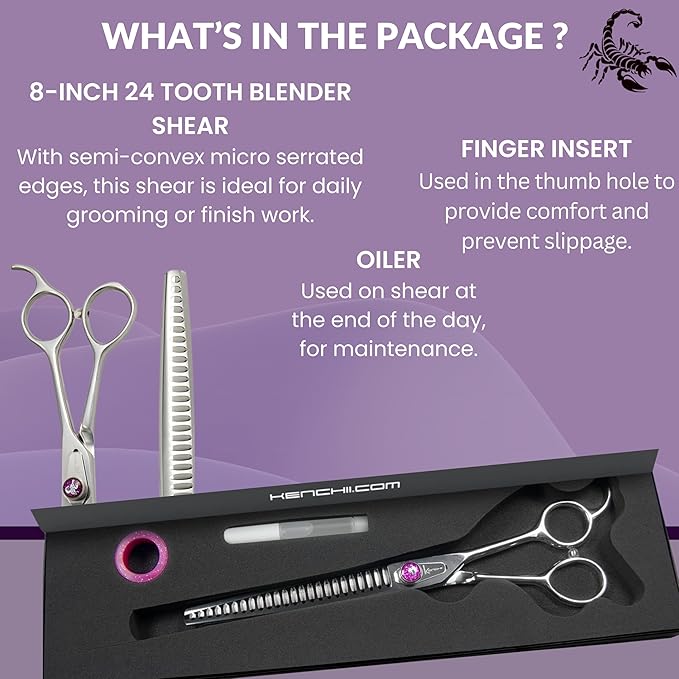 Kenchii Scorpion 24 Tooth Blending Scissors for Dogs and Pets - Premium Steel Scissors for Dog Grooming - Dog Shears Pet Grooming Accessories - Pet Hair Trimming Scissor