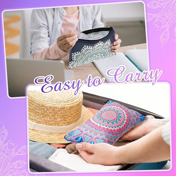 Reginary 20 Pcs Mandala Cosmetic Bag Bulk for Women Mandala Makeup Bag Gifts Roomy Makeup Bags with Zipper Toiletry Bags Pouch Travel Accessory Organizer Christmas Small Gifts, 7 x 4.3 Inches
