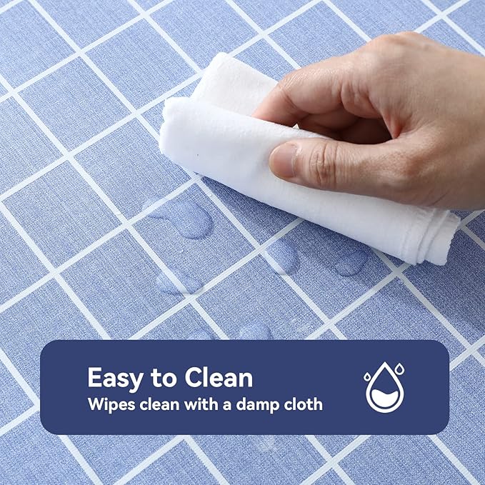 Romanstile Rectangle Vinyl Tablecloth, 100% Waterproof Oil-Proof Checkered Plastic Table Cloth, Heavy Duty Wipeable Table Covers for Dining, Camping, Picnic, Outdoor - 54 x 108 Inch, Blue