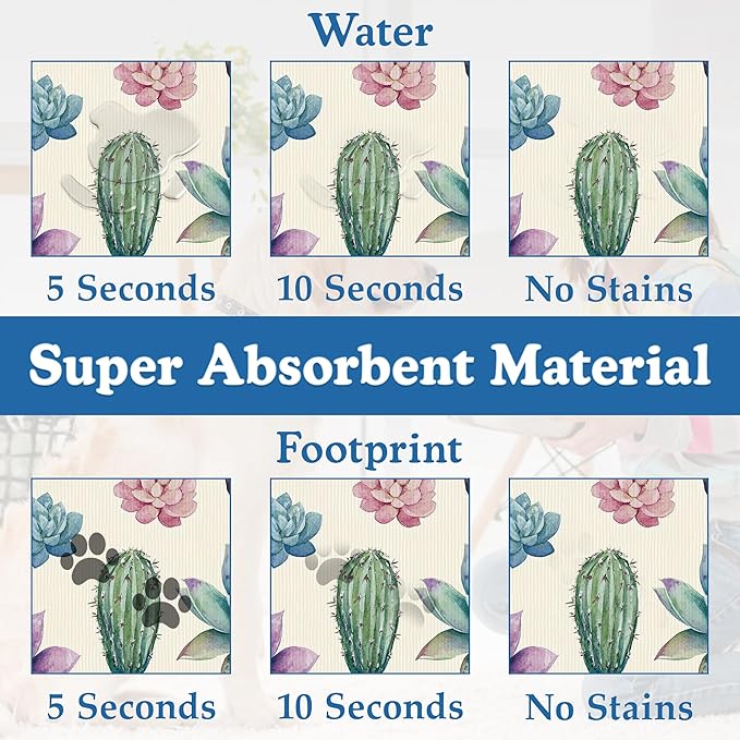 Cactus Flower Pet Feeding Mat for Floors–Absorbent Quick Dry Dog Cat Bowl Mat for Food and Water, Non Slip Waterproof Base, Mess-Free Feeding Accessories 12"x20"