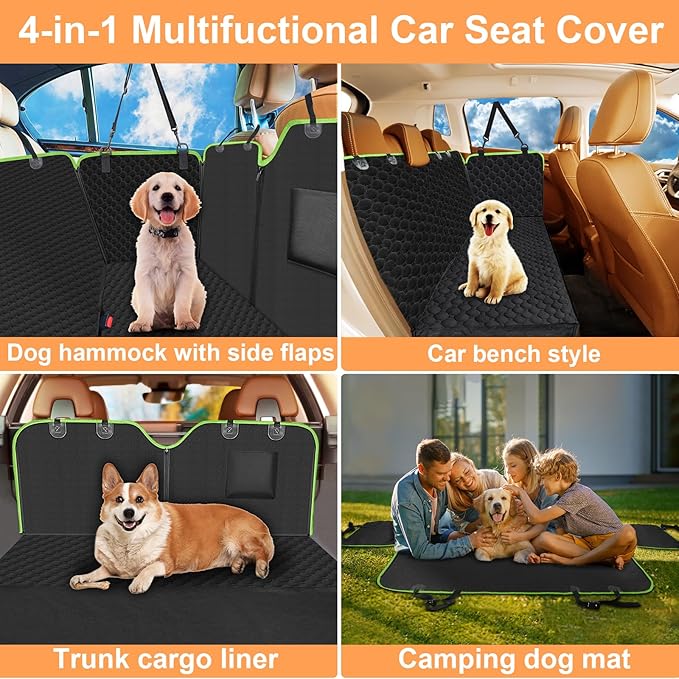 Mancro Dog Car Seat Cover, 2025 Upgraded 600D Heavy Duty Waterproof & Scratch-Resistant Dog Hammock for Car, Back Seat Pet Cover for Dogs with Sedan, Trucks and SUVs, Standard, Green