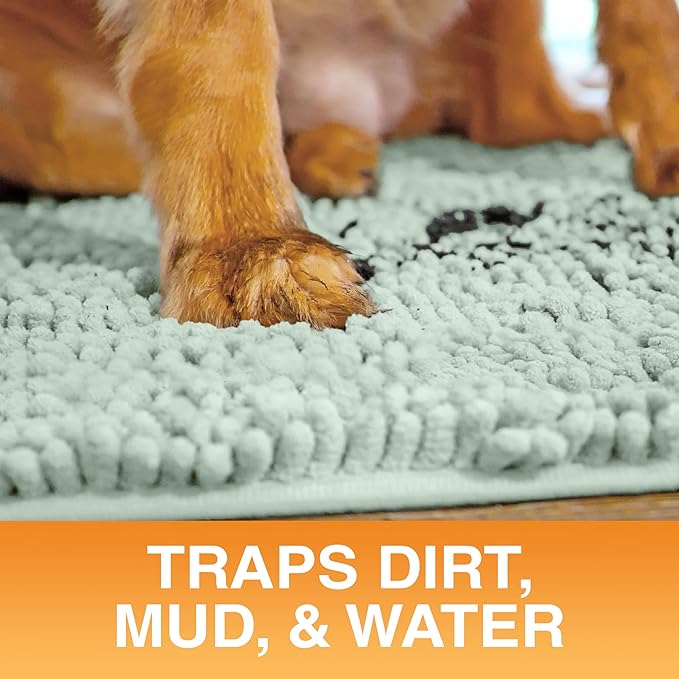 Neater Pets Chenille Dog Door Mat 30” x 20” – Super Absorbent & Quick-Dry Muddy Paws Doormat for Trapping Dirt, Water, Mud - Non-Slip & Machine Washable Pet Rugs for Entryway, Indoor Mud Mats, Green
