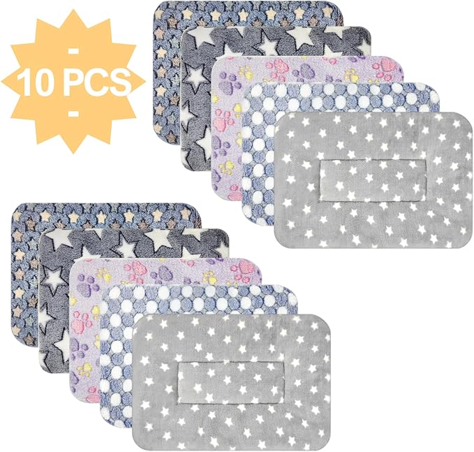 Tierecare 10PCS Guinea Pig Bed Soft Rabbit Bedding Cage Liner Warm Bunny Mats Pee Pads Fleece Blanket Plush Hamster Sleep Beds Ferret Squirrel Hedgehog Rat