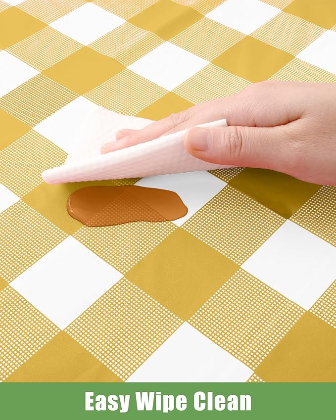 Smiry 12 Packs Gingham Disposable Table Cloth, 54 x 108 Inch Waterproof Plastic Tablecloth, Rectangle Gold and White CheckeGold Table Covers for Picnic, Birthday, Party