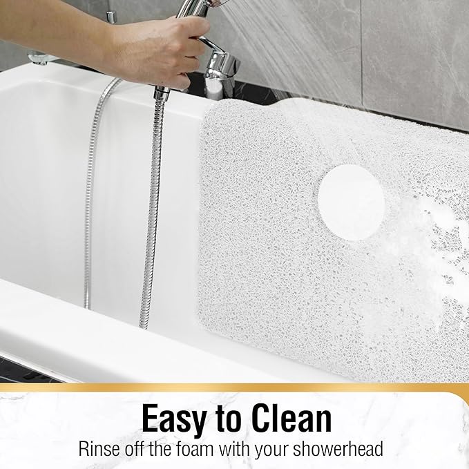 HITSLAM Square Shower Mat, 40 x 40 Inch Non Slip Bath Mat for Tub, Soft PVC Loofah Bathtub Mats with Drain Holes, Quick Drying Bathroom Stall Floor Mat, Bathroom Accessories Without Suction Cup, White