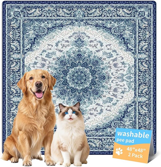 Dog Pee Pads Training Pads Upgrade Triple Thickness All-Purpose Super Absorbent & Leak-Proof, Quick Dry and Leak-Proof and Odor Control (Blue/Multi, 48" x48"x2PCS)