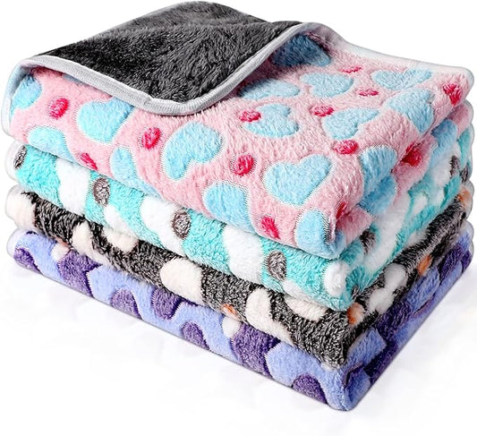 Reginary 4 Pcs Waterproof Guinea Pig Blankets Washable Small Animal Fleece Bedding Guinea Pig Cage Liners Reusable Training Pads Pet Pee Pad Sleep Mat for Hamster(Heart Pattern,12 x 12 Inch)