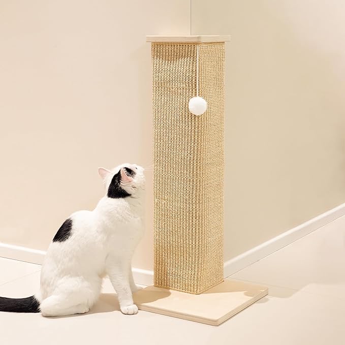 PETKARAY Couch Corner Cat Scratcher, 28'' Corner Scratching Post Cat Wall Scratcher, Sisal Scratch Pad for Sofa, Wall Furniture Protector with Toy Ball