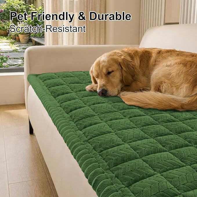 Smiry Non Slip Couch Covers for Dogs, Fuzzy Pet Couch Covers for 3 Cushion Sofa Pet Friendly, Soft Sofa Slipcovers Cushion Furniture Protector Washable (Olive Green, 35.4" x 82.7")