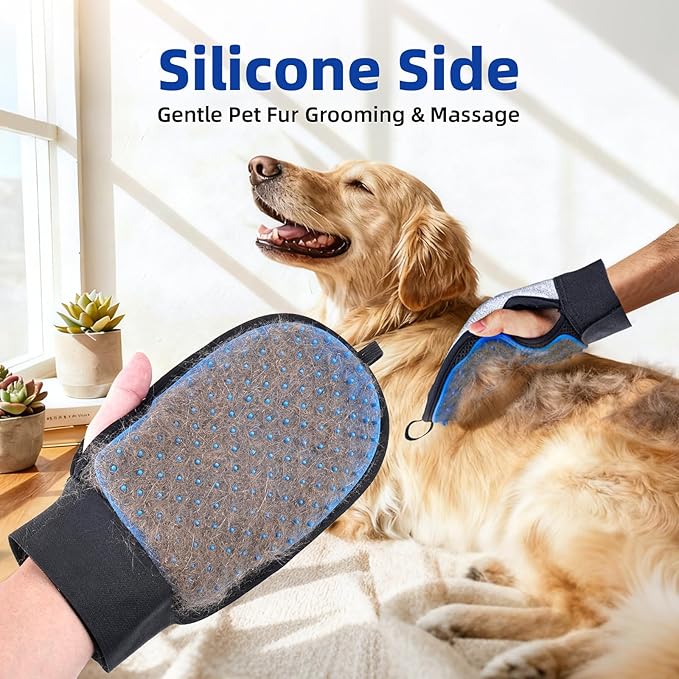 Pet Hair Removal Glove for Dog & Cat, Reusable Magic Pet Hair Brush, Pet Grooming Gloves, Electrostatic Pet Hair Remover Tool for Sofas, Carpets, Furniture, Car Seats and Clothing (Blue)