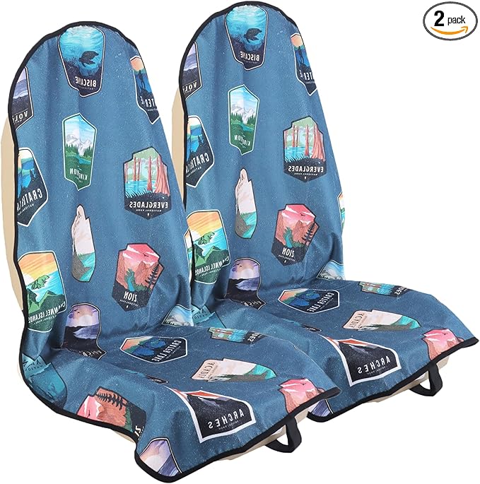 Car Seat Cover Protector Front Seats,for Gym Workout,Running,Swimming,Beach and Hiking,Waterproof Sweat Towel Bucket Seat Covers for Cars SUV Trucks (National Parks, 2Pcs)