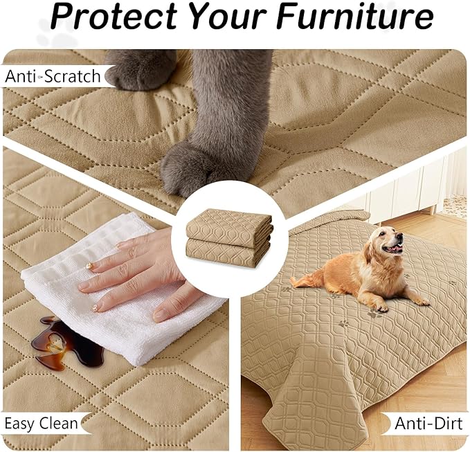 hyha Waterproof Dog Bed Blanket, Soft Pet Blankets, Waterproof Couch Cover for Dogs, Reversible Sofa Covers Washable for Furniture (82x82 Inch, Camel/Beige)
