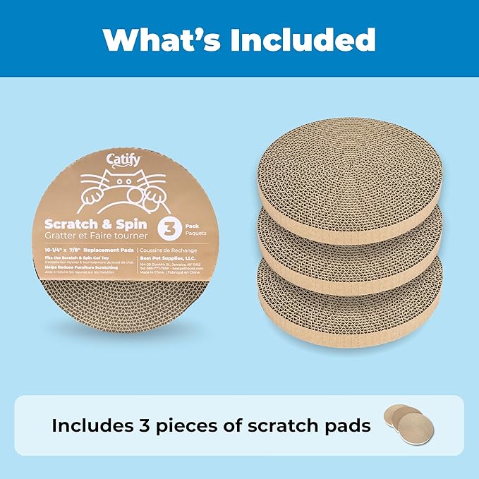 Catify Cat Scratcher Replacement Pads 3 Pack – Double-Sided Corrugated Cardboard Scratch Pad for Cats Round Cat Scratching Refill for Catify Spin n’ Scratch & Compatible Cat Scratchers for Indoor Cats