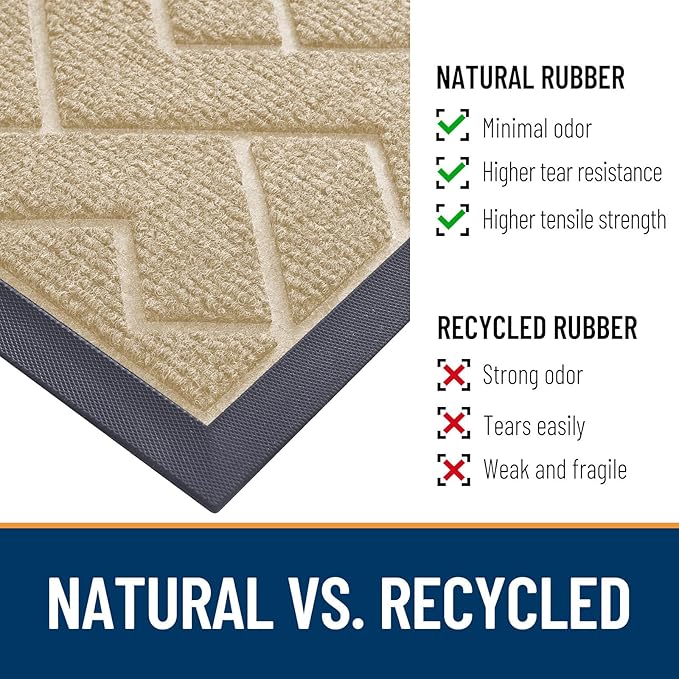 OLANLY Front Door Mat Indoor Outdoor Entrance, Waterproof All-Season, All-Weather Doormat, Sturdy Natural Rubber, Low Profile, Easy Clean Patio Porch Entryway Mat, Herringbone Brick (Beige, 35x23)
