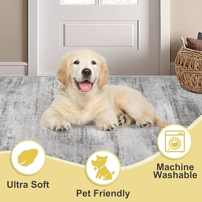 COMSLE Door Mat, Front Door Mat Indoor for Entrance Faux Wool Absorbent Non Slip Modern Throw Rug for Entryway Hallway Muddy Paws - Pet Friendly, 32x48 Inches,Linear Gray Machine Washable