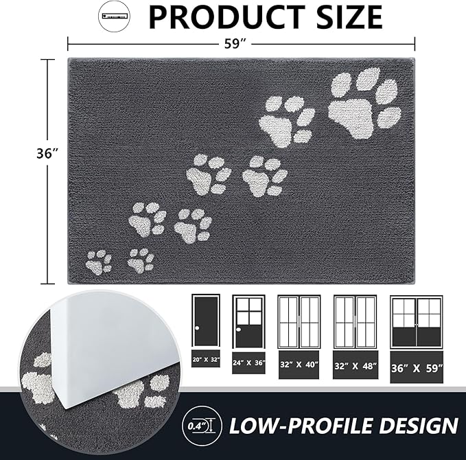 Timo Indoor Door Mat, Front Door Mat 36"x59" Non-Slip Rubber Backing Absorbent Resist Dirt Entrance Rug, Washable Low-Profile Inside Entry Door Rugs for Entryway, Dog Door Mats, Grey