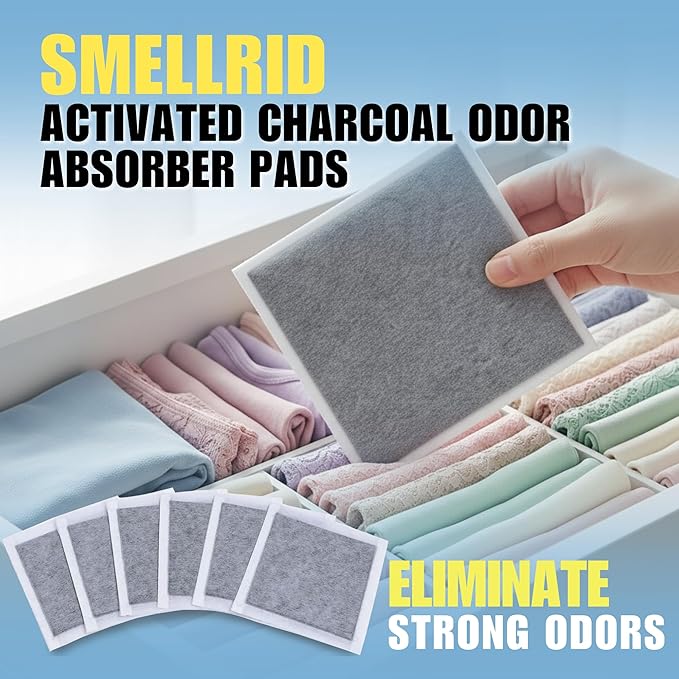 SMELLRID Activated Charcoal Odor Absorber Pads for Women and Men, Discreet Underwear and Shoe Odor Eliminator for Strong Odor, Home Use, Unscented 12 Pack