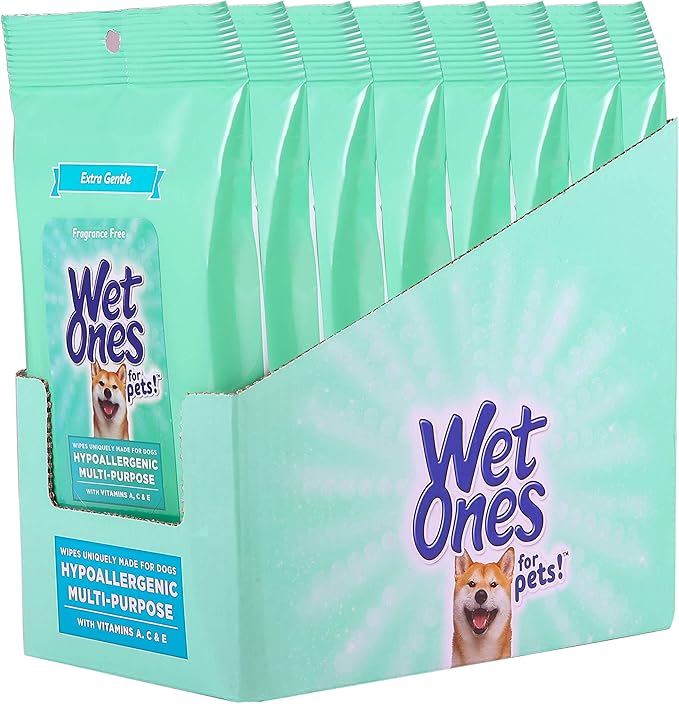 Wet Ones for Pets Multi-Purpose Dog Wipes With Vitamins A, C & E | Fragrance-Free Dog Wipes For All Dogs Wet Ones Wipes with Wet Lock Seal | 30 Count Pouch - 8 Pack