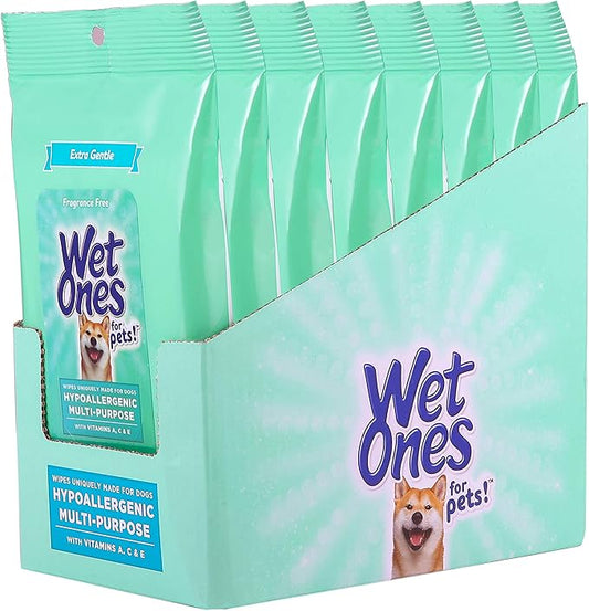 Wet Ones for Pets Multi-Purpose Dog Wipes With Vitamins A, C & E | Fragrance-Free Dog Wipes For All Dogs Wet Ones Wipes with Wet Lock Seal | 30 Count Pouch - 8 Pack