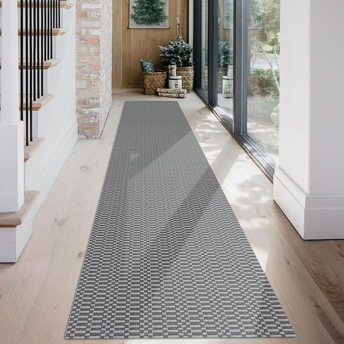 KOZYFLY Washable Runner Rug 2x12 ft Hallway Kitchen Runner Rugs with Rubber Backing Non Slip Entryway Runner Indoor, Extra Long Carpet Runners for Hall Kitchen Entryway, Grey/Charcoal Grey