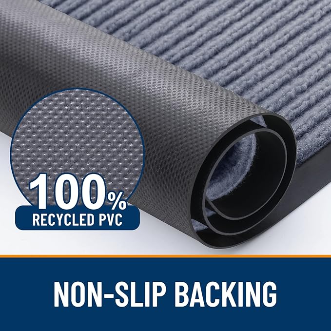 OLANLY Front Door Mat Indoor Outdoor Entrance, 2-Pack 71 x 23 Inch, Waterproof Heavy Duty Doormat, Fade Resistant, Low Profile, Easy Clean Patio Porch Welcome Floor Mats for Entry, Ash Grey