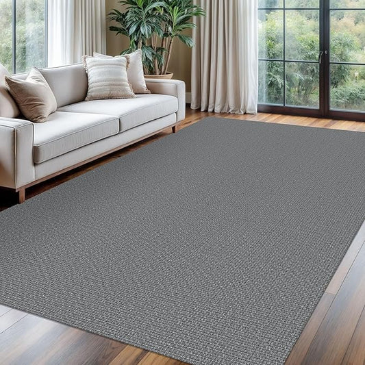 KOZYFLY Washable Area Rug for Living Room 6x9 Ft Non Slip Rubber Backed Bedroom Rug Braided Cotton Dining Room Rug, Large Floor Carpet for Living Room Dining Room, Grey