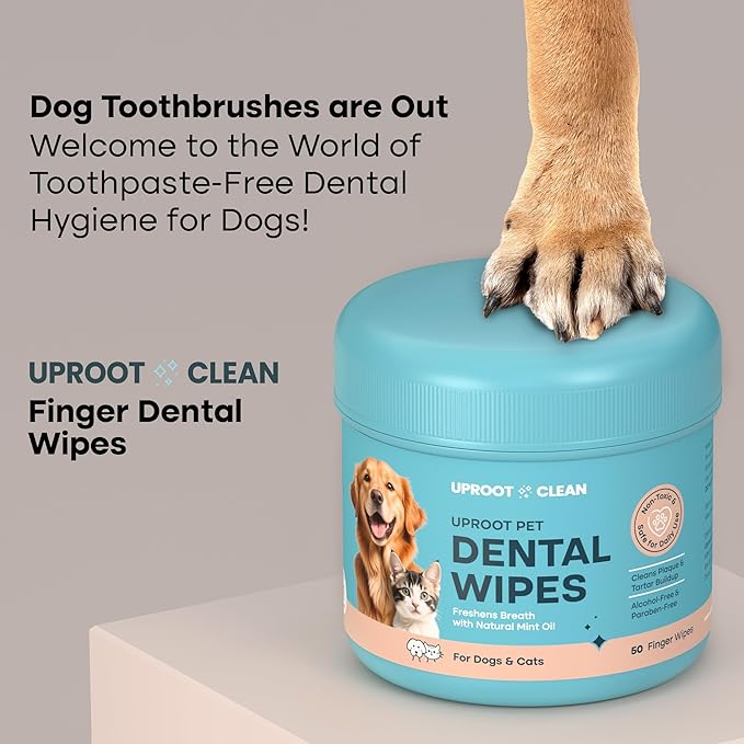 Uproot Clean Pet Dental Finger Wipes for Dogs & Cats (50ct.): Easy & Effective Cat and Dog Teeth Cleaning Wipes - Dog Dental Tissues for Plaque, Tartar, & Bad Breath - Safe, Rinse-Free, Disposable