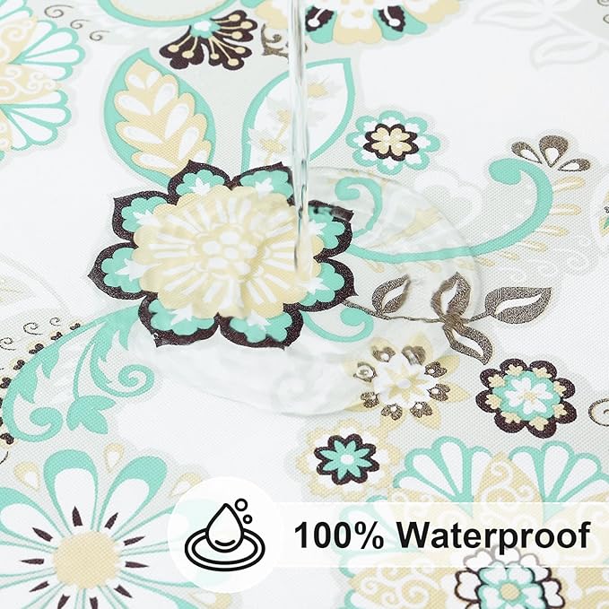 misaya Rectangle Vinyl Tablecloth, Fitted Table Cover, 100% Waterproof, Elastic Edge, Flannel Backing, Table Cloth Fit 8 Foot Folding Tables for Picnic, Camping, Outdoor (Paisley Flower, 30x96 inch)
