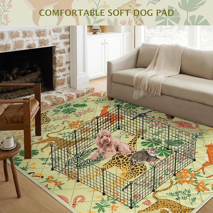 IEUUMLER Washable Pee Pads for Dogs, 1 Pack Forest Pattern Reusable Waterproof Puppy Pads, Non-Slip Super Absorbent Dog Training Pad for Playpen Crate Bed EU013 Green Jungle, 48x48