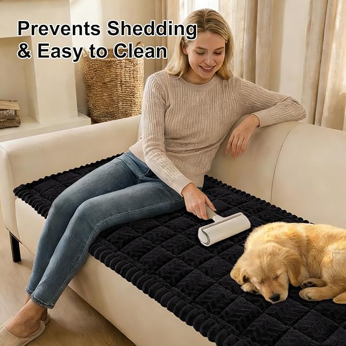 Smiry Non Slip Couch Covers for Dogs, Fuzzy Pet Couch Covers for 2-3 Cushion Sofa Pet Friendly, Soft Sofa Slipcovers Cushion Furniture Protector Washable (Black, 43" x 63")