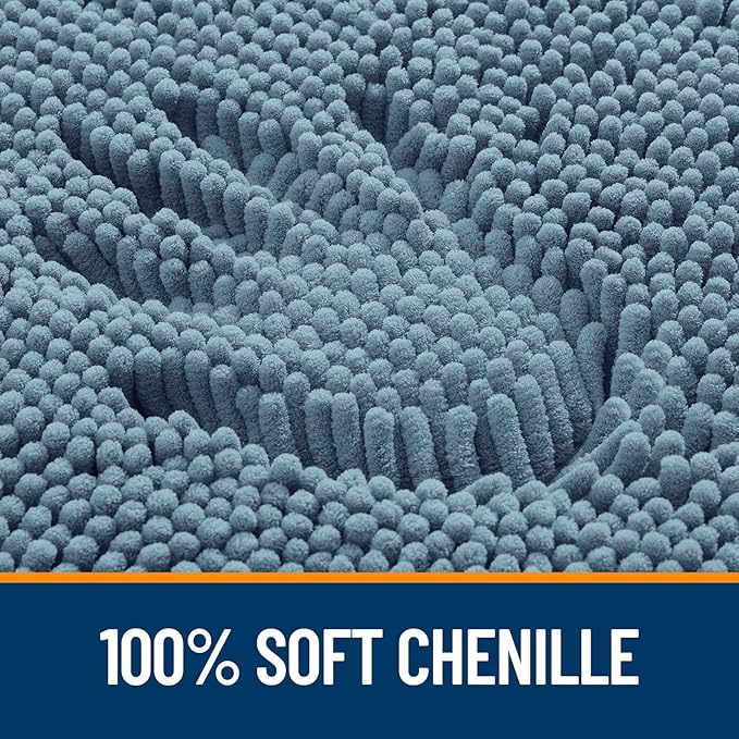 OLANLY Bathroom Rugs 30x18, Extra Soft Absorbent Chenille Bath Rugs, Rubber Backing Quick Dry, Machine Washable Bath Mats for Bathroom Floor, Tub and Shower, Home Decor Accessories, Airy Blue
