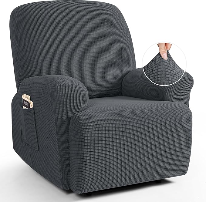 TAOCOCO Recliner Cover 4-Pieces, Recliner Stretch Sofa Slipcover, Recliner Cover 1 Seat, Couch Protector Soft, Furniture Protector Covers with Elastic,Chair Covers Jacquard Pattern (Charcoal Grey)